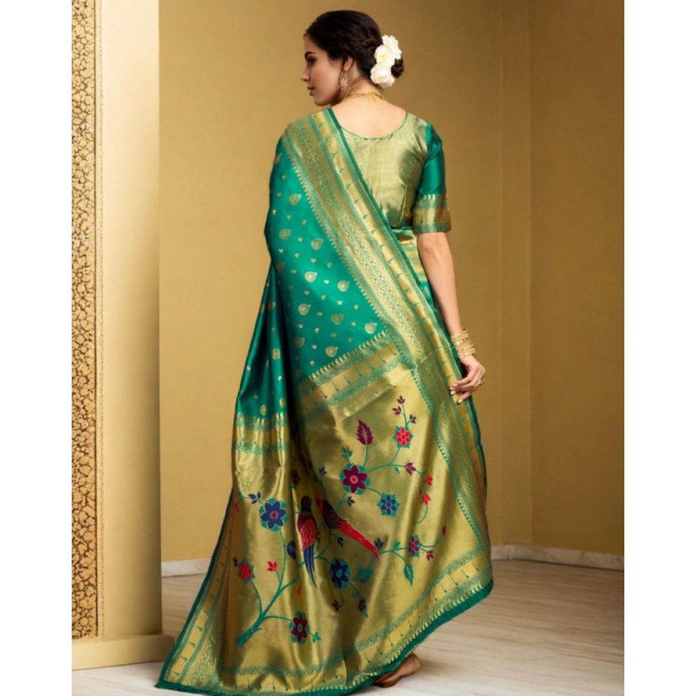 Generic Women's Silk Blend Zari Weaving Saree With Unstitched Blouse 5.5Mtr (Green) - MYLUXURY LANE ENTERPRISE