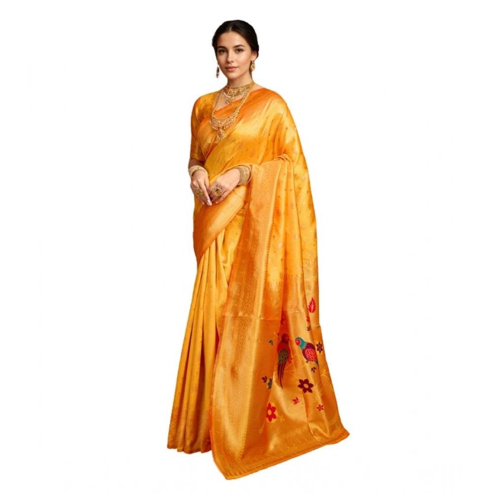 Generic Women's Silk Blend Zari Weaving Saree With Unstitched Blouse 5.5Mtr (Mustard) - MYLUXURY LANE ENTERPRISE