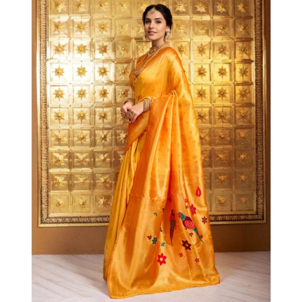 Generic Women's Silk Blend Zari Weaving Saree With Unstitched Blouse 5.5Mtr (Mustard) - MYLUXURY LANE ENTERPRISE