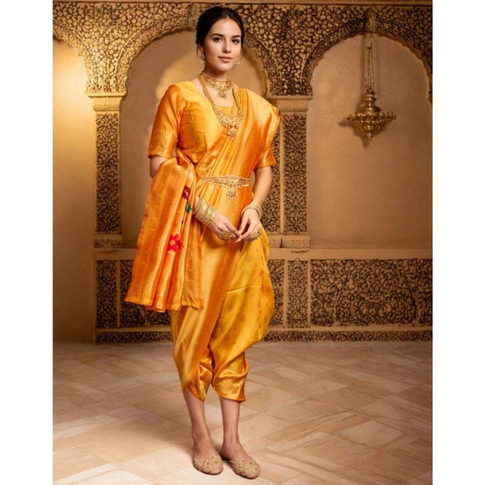 Generic Women's Silk Blend Zari Weaving Saree With Unstitched Blouse 5.5Mtr (Mustard) - MYLUXURY LANE ENTERPRISE