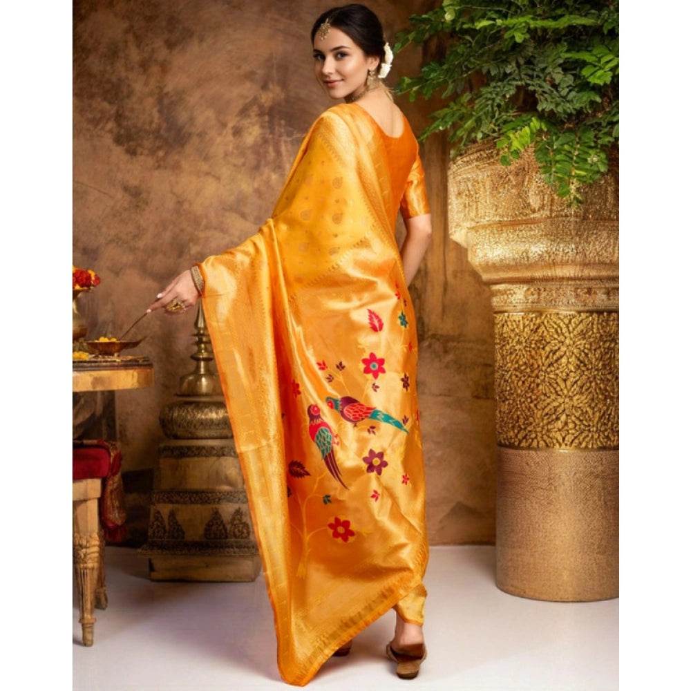 Generic Women's Silk Blend Zari Weaving Saree With Unstitched Blouse 5.5Mtr (Mustard) - MYLUXURY LANE ENTERPRISE