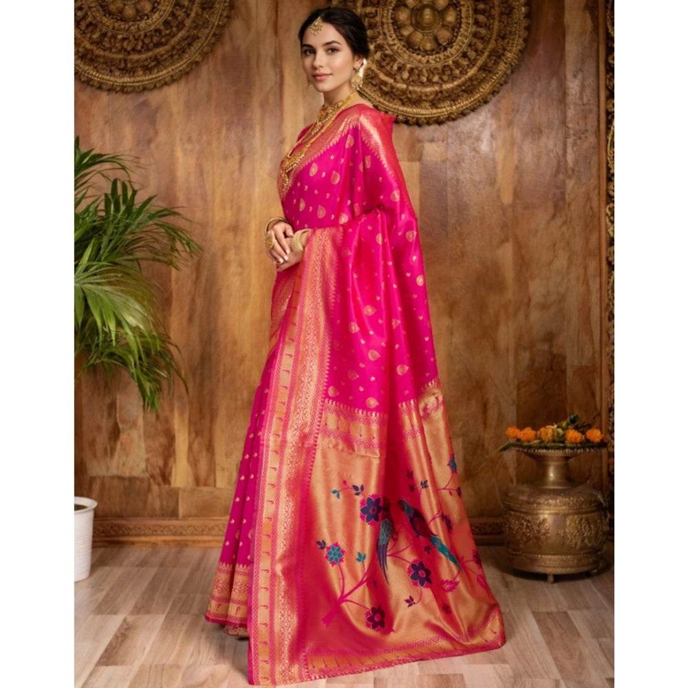 Generic Women's Silk Blend Zari Weaving Saree With Unstitched Blouse 5.5Mtr (Pink) - MYLUXURY LANE ENTERPRISE