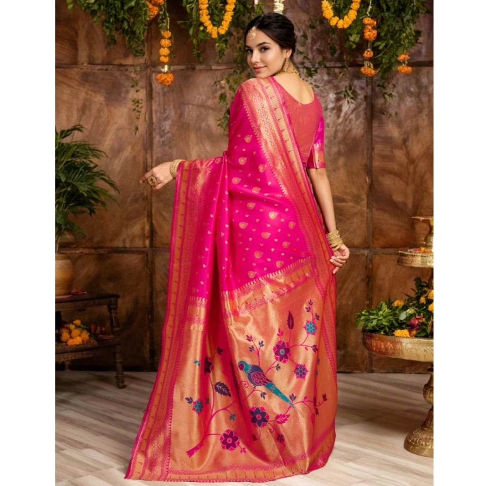 Generic Women's Silk Blend Zari Weaving Saree With Unstitched Blouse 5.5Mtr (Pink) - MYLUXURY LANE ENTERPRISE