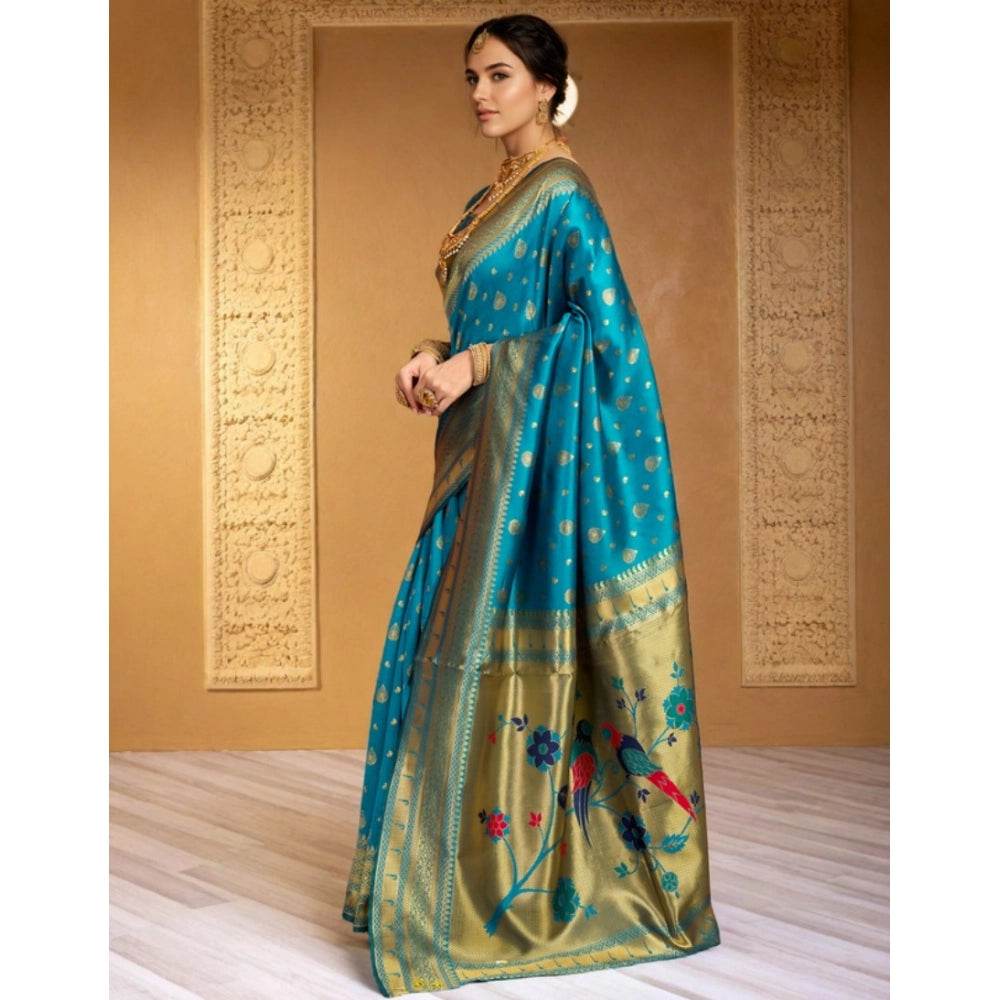 Generic Women's Silk Blend Zari Weaving Saree With Unstitched Blouse 5.5Mtr (Turquoise) - MYLUXURY LANE ENTERPRISE