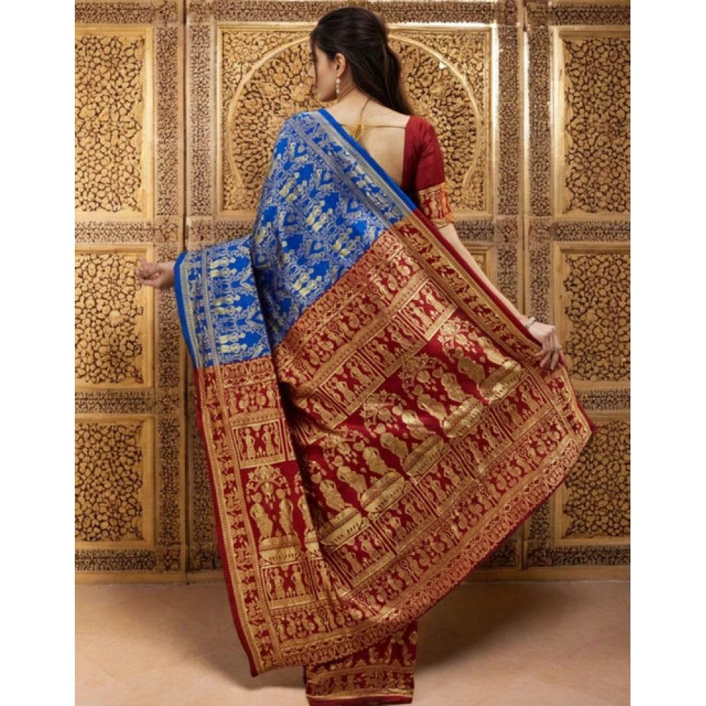 Generic Women's Silk Blend Zari Weaving Saree With Unstitched Blouse 5.5Mtr (Blue) - MYLUXURY LANE ENTERPRISE