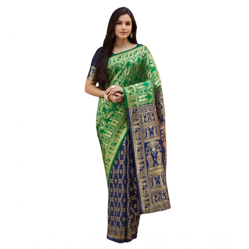 Generic Women's Silk Blend Zari Weaving Saree With Unstitched Blouse 5.5Mtr (Green) - MYLUXURY LANE ENTERPRISE