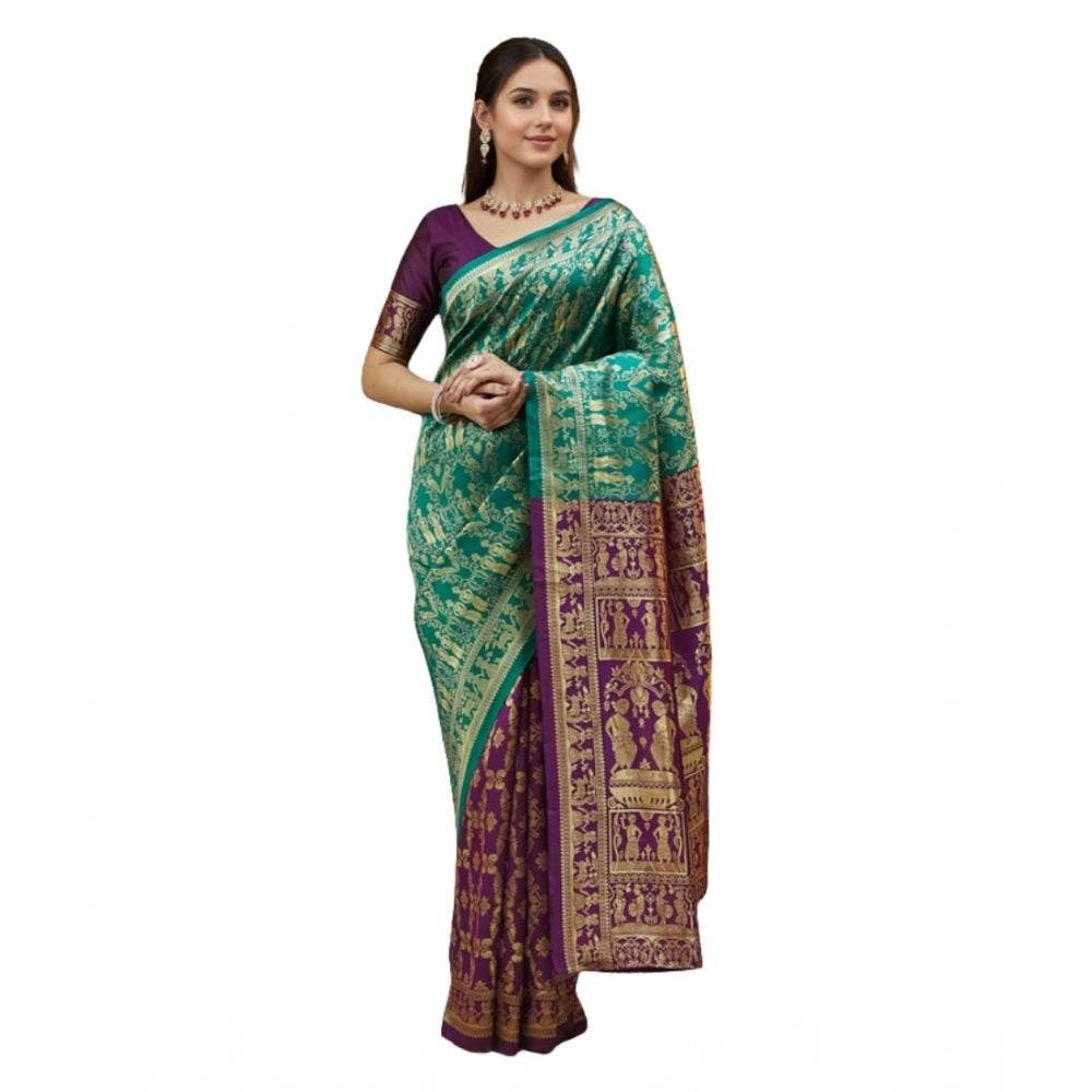 Generic Women's Silk Blend Zari Weaving Saree With Unstitched Blouse 5.5Mtr (Light Green) - MYLUXURY LANE ENTERPRISE