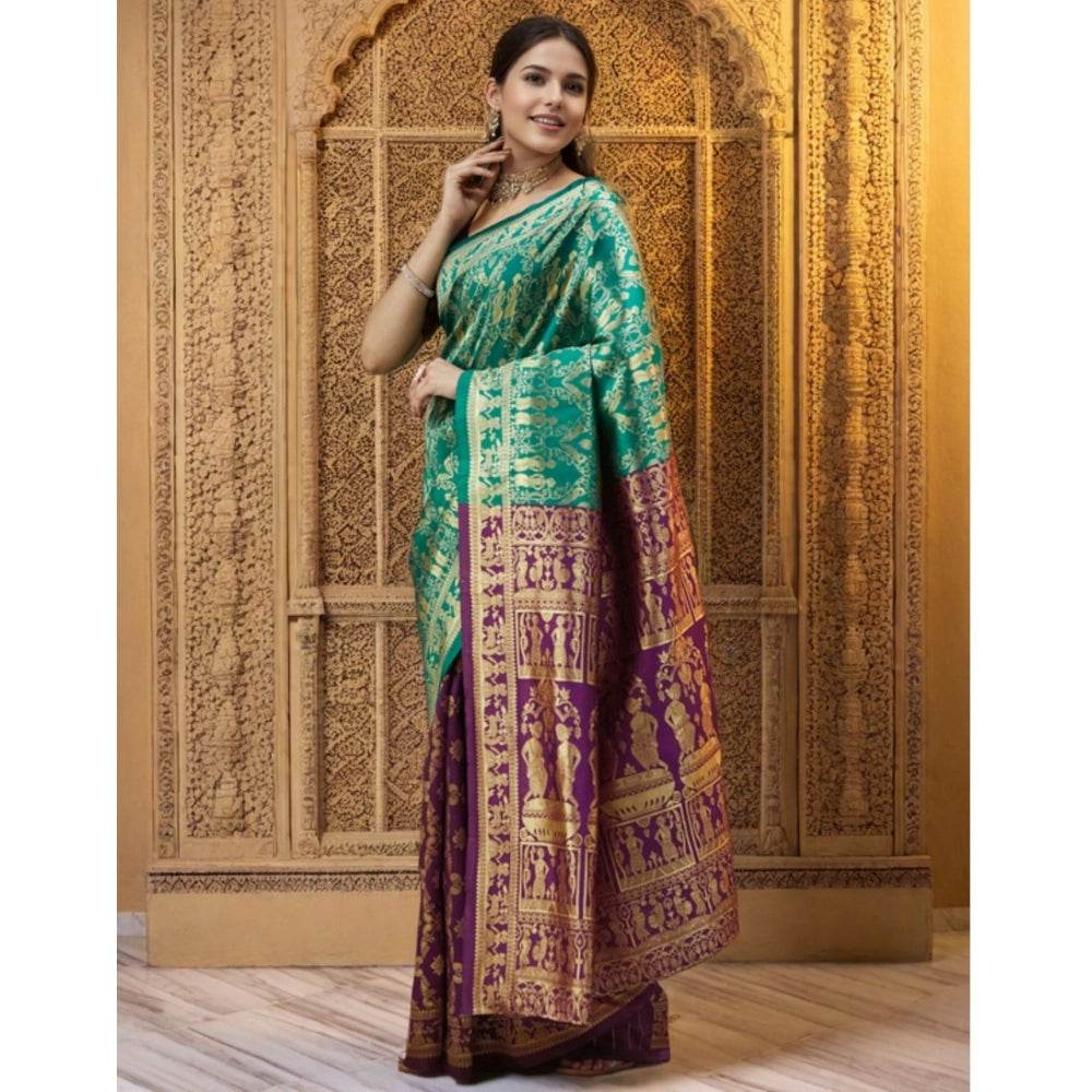 Generic Women's Silk Blend Zari Weaving Saree With Unstitched Blouse 5.5Mtr (Light Green) - MYLUXURY LANE ENTERPRISE