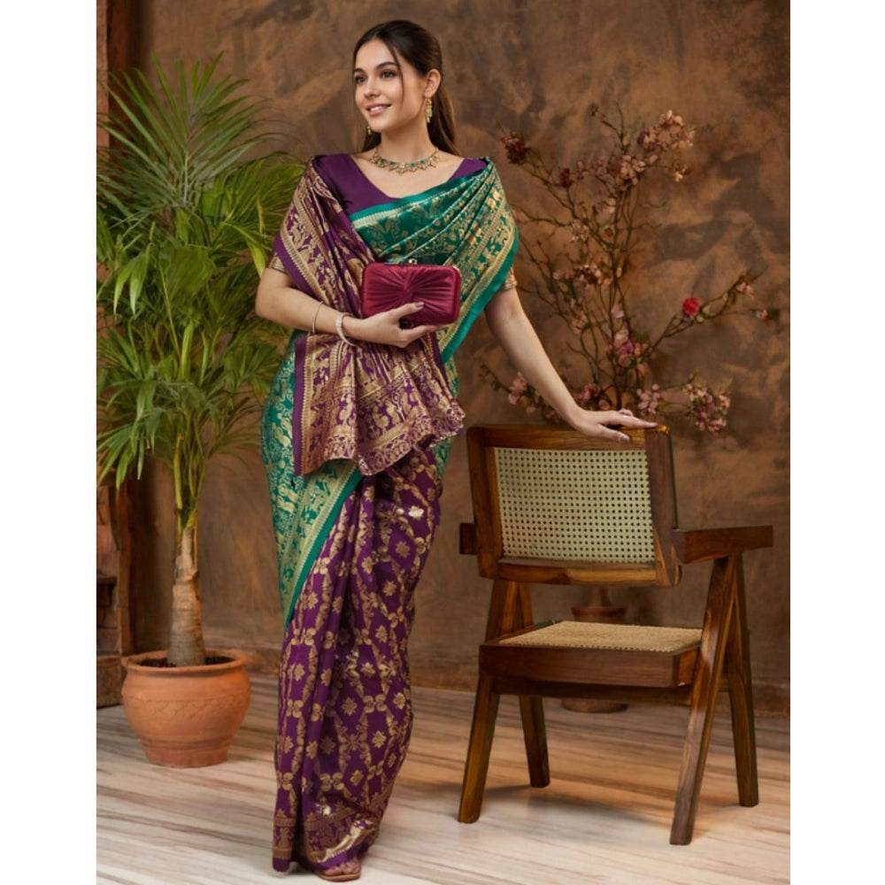 Generic Women's Silk Blend Zari Weaving Saree With Unstitched Blouse 5.5Mtr (Light Green) - MYLUXURY LANE ENTERPRISE