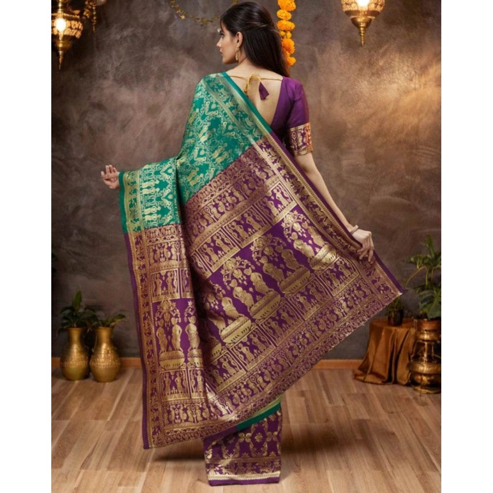 Generic Women's Silk Blend Zari Weaving Saree With Unstitched Blouse 5.5Mtr (Light Green) - MYLUXURY LANE ENTERPRISE