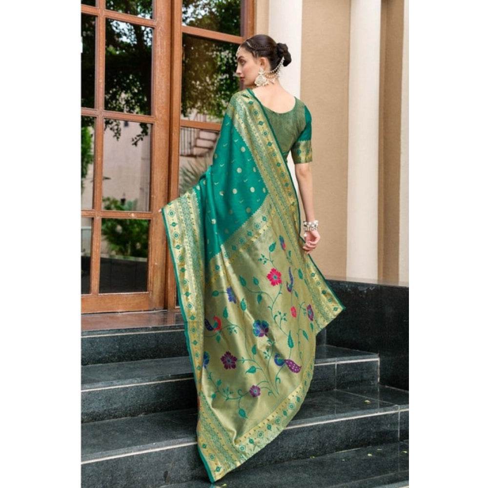 Generic Women's Silk Blend Paithani Weaving Saree With Unstitched Blouse 5.5Mtr (Green) - MYLUXURY LANE ENTERPRISE