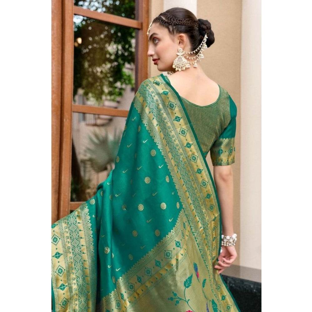 Generic Women's Silk Blend Paithani Weaving Saree With Unstitched Blouse 5.5Mtr (Green) - MYLUXURY LANE ENTERPRISE