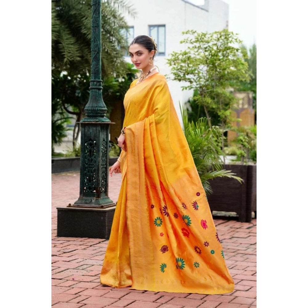 Generic Women's Silk Blend Paithani Weaving Saree With Unstitched Blouse 5.5Mtr (Mustard) - MYLUXURY LANE ENTERPRISE