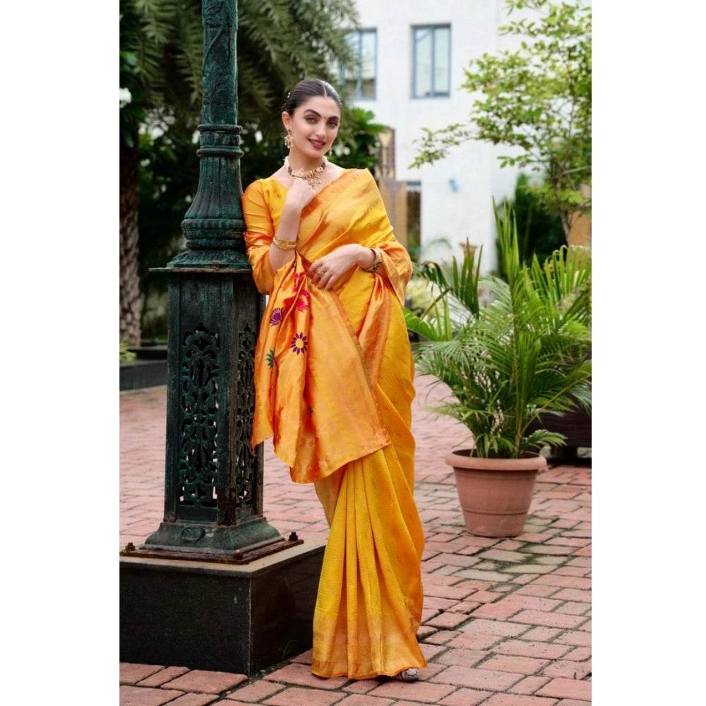 Generic Women's Silk Blend Paithani Weaving Saree With Unstitched Blouse 5.5Mtr (Mustard) - MYLUXURY LANE ENTERPRISE