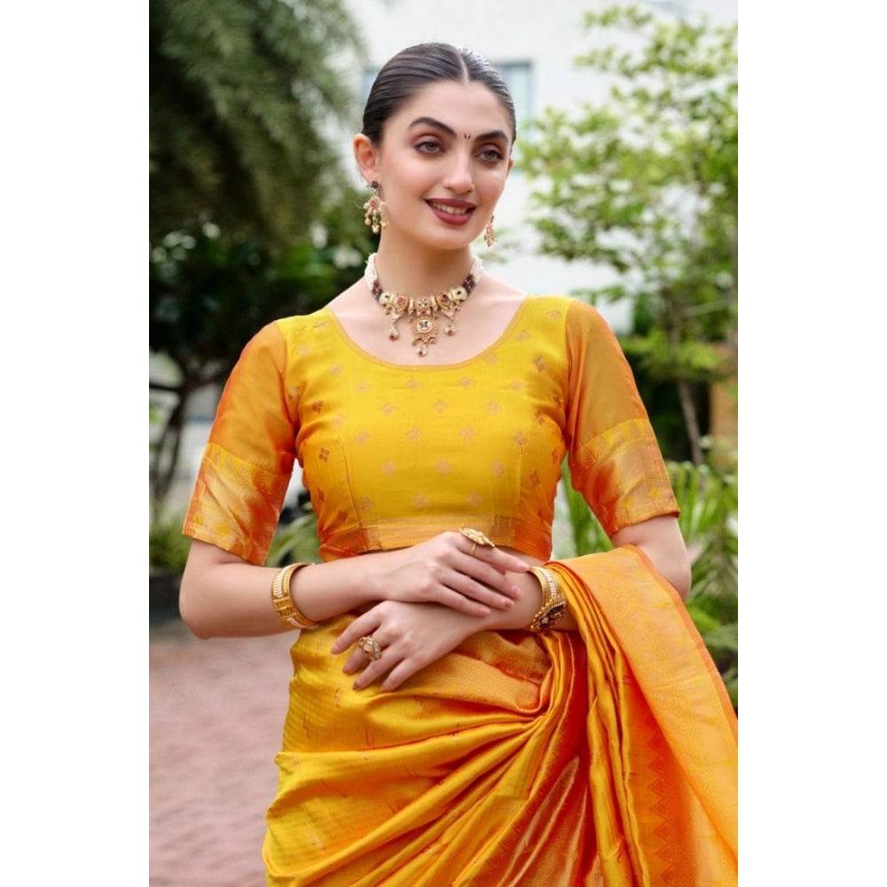 Generic Women's Silk Blend Paithani Weaving Saree With Unstitched Blouse 5.5Mtr (Mustard) - MYLUXURY LANE ENTERPRISE