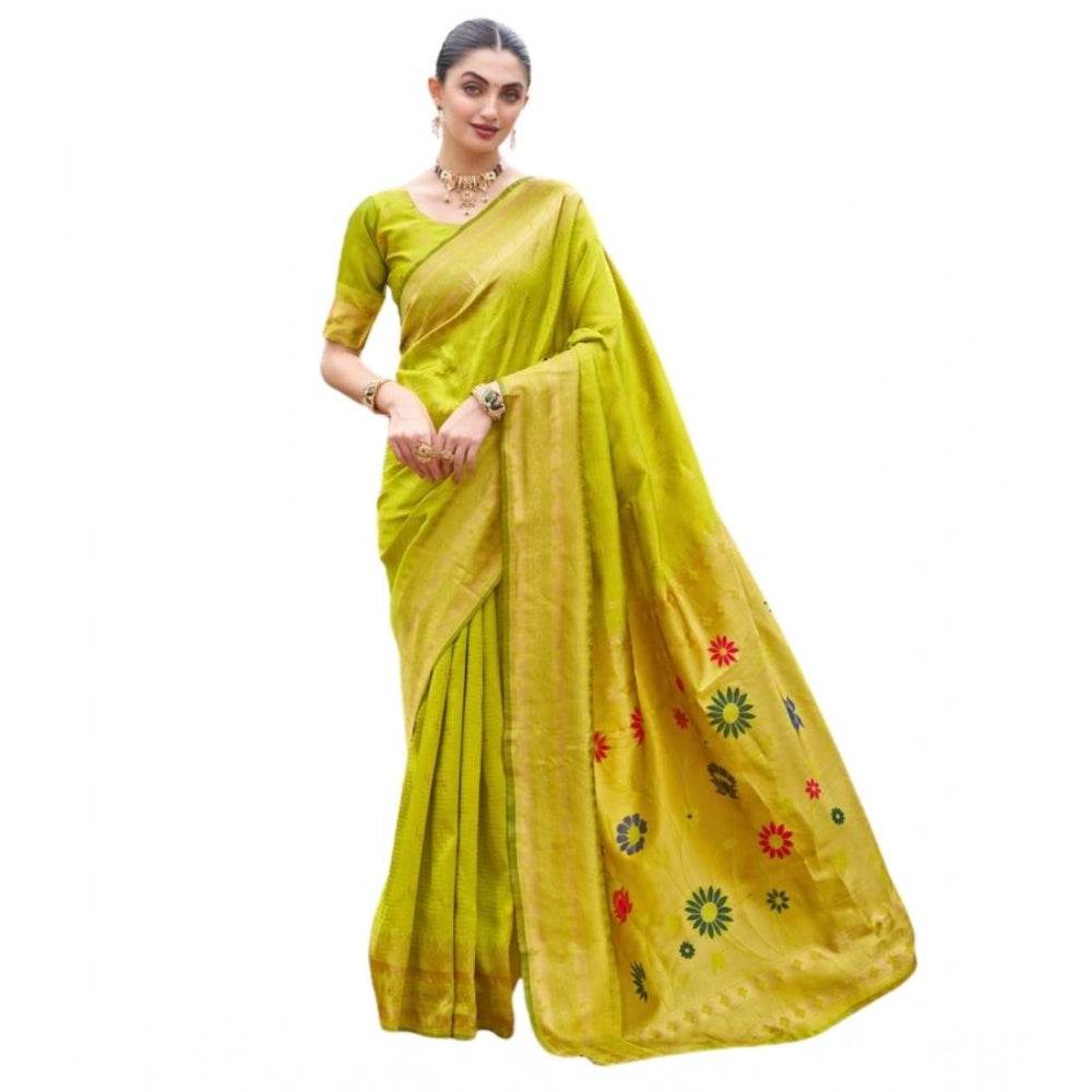 Generic Women's Silk Blend Zari Woven Saree With Unstitched Blouse 5.5Mtr (Lime Green) - MYLUXURY LANE ENTERPRISE