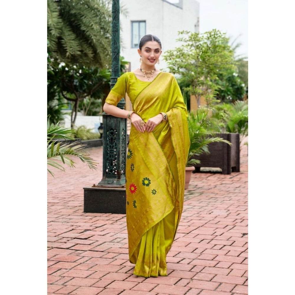 Generic Women's Silk Blend Zari Woven Saree With Unstitched Blouse 5.5Mtr (Lime Green) - MYLUXURY LANE ENTERPRISE