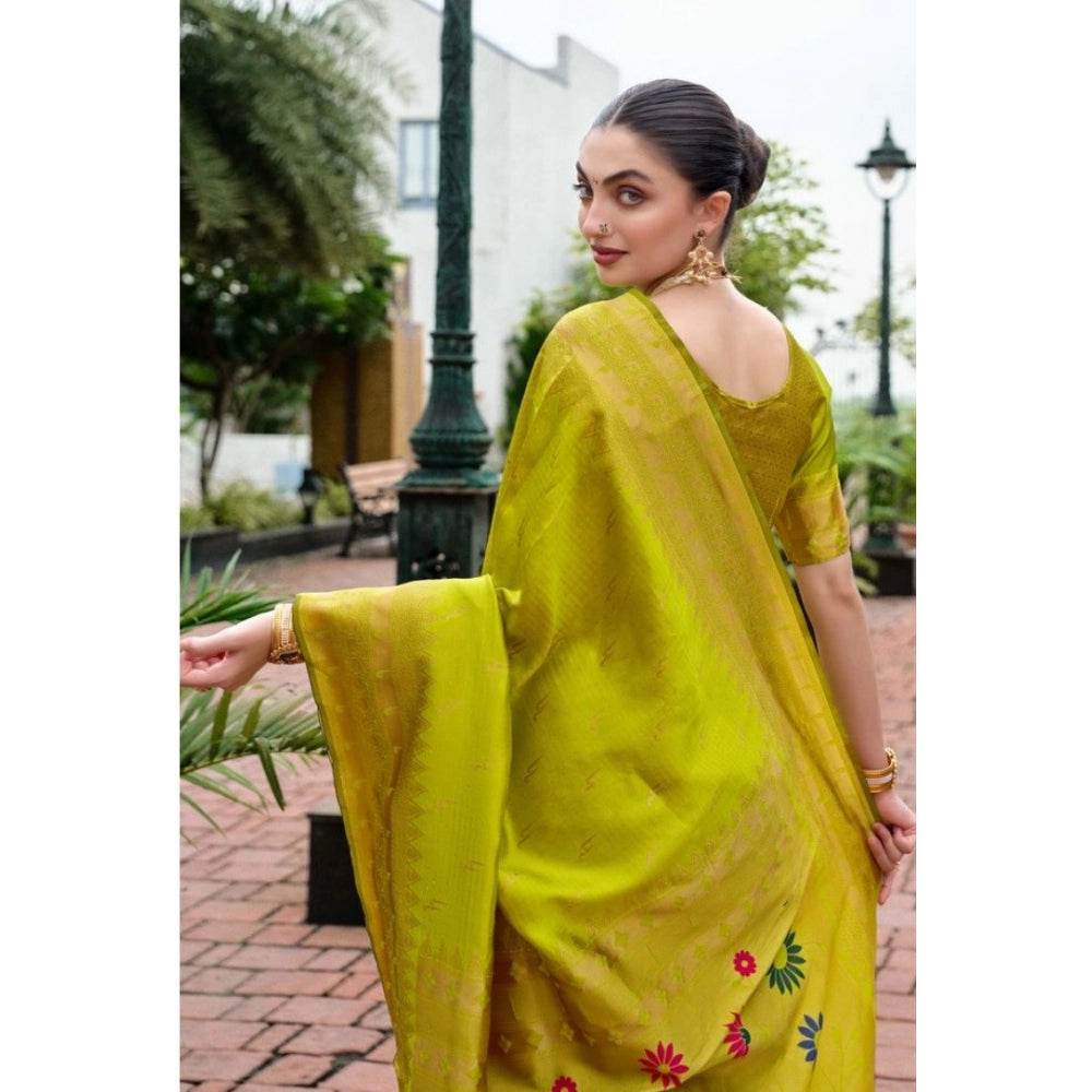 Generic Women's Silk Blend Zari Woven Saree With Unstitched Blouse 5.5Mtr (Lime Green) - MYLUXURY LANE ENTERPRISE