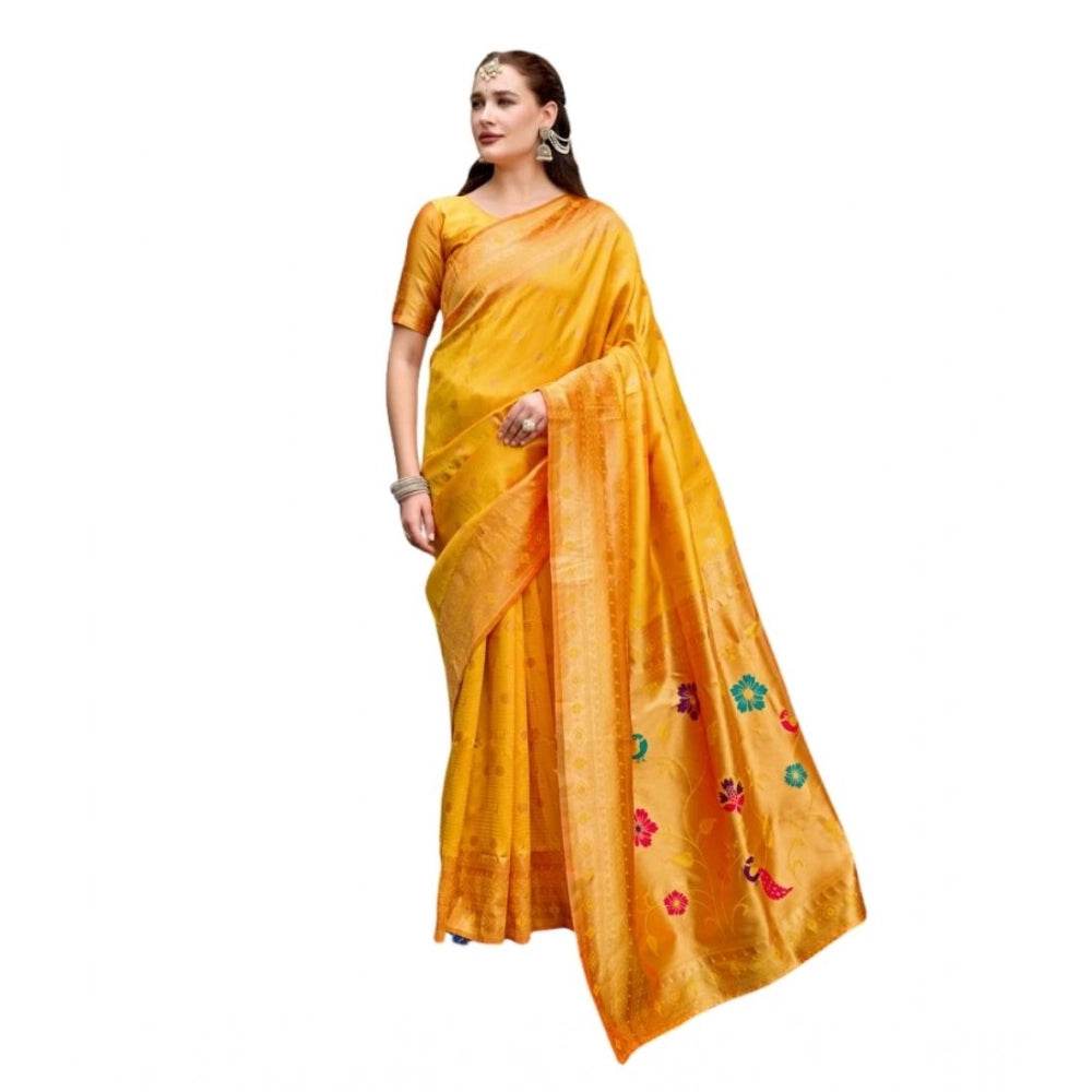 Generic Women's Silk Blend Zari Woven Saree With Unstitched Blouse 5.5Mtr (Mustard) - MYLUXURY LANE ENTERPRISE
