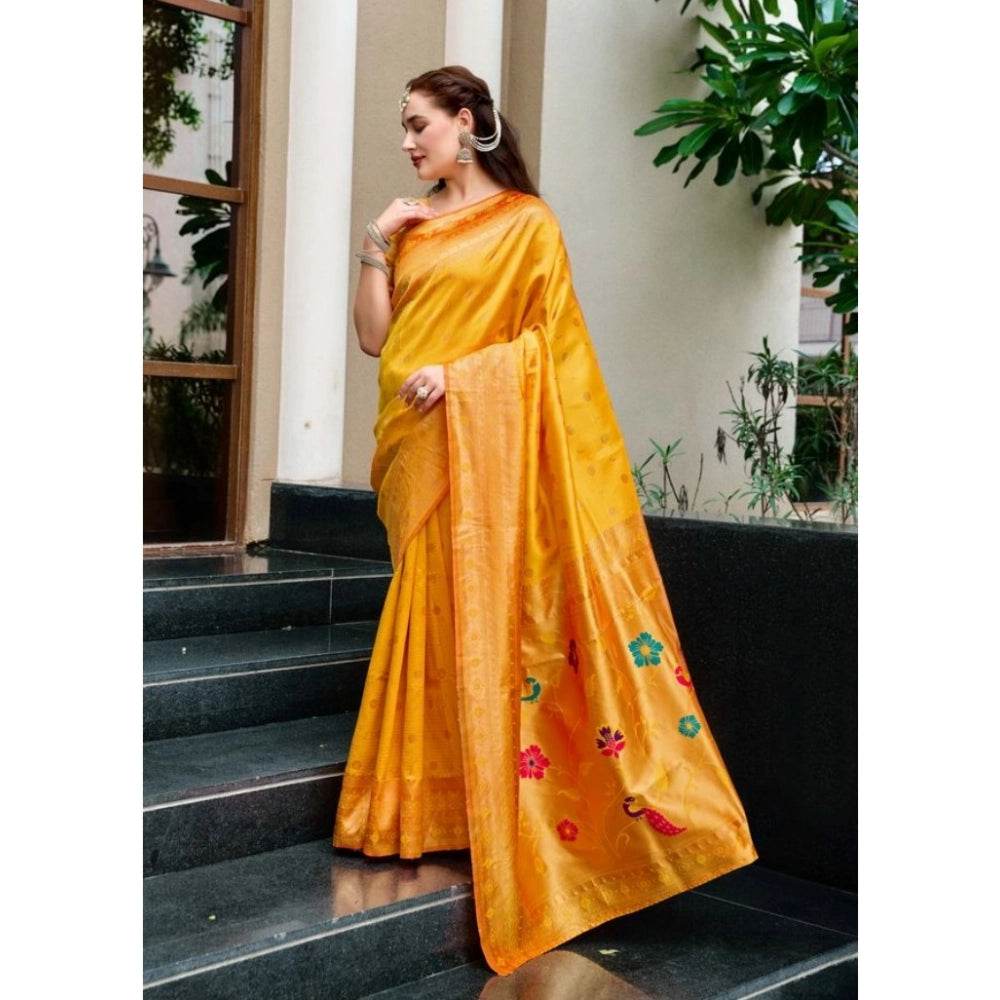 Generic Women's Silk Blend Zari Woven Saree With Unstitched Blouse 5.5Mtr (Mustard) - MYLUXURY LANE ENTERPRISE
