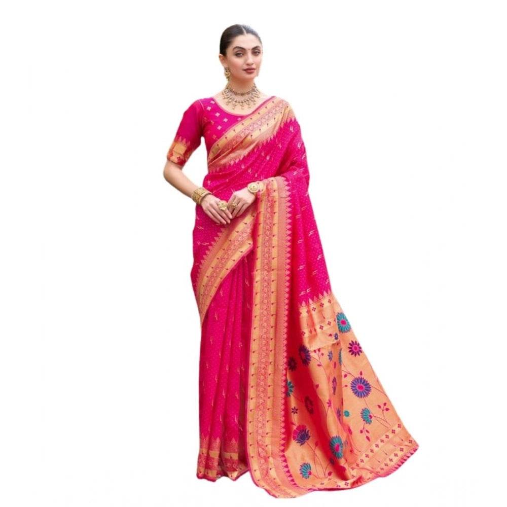 Generic Women's Silk Blend Zari Woven Saree With Unstitched Blouse 5.5Mtr (Pink) - MYLUXURY LANE ENTERPRISE