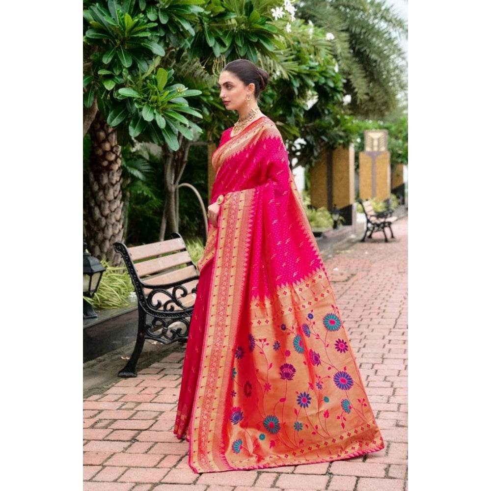 Generic Women's Silk Blend Zari Woven Saree With Unstitched Blouse 5.5Mtr (Pink) - MYLUXURY LANE ENTERPRISE