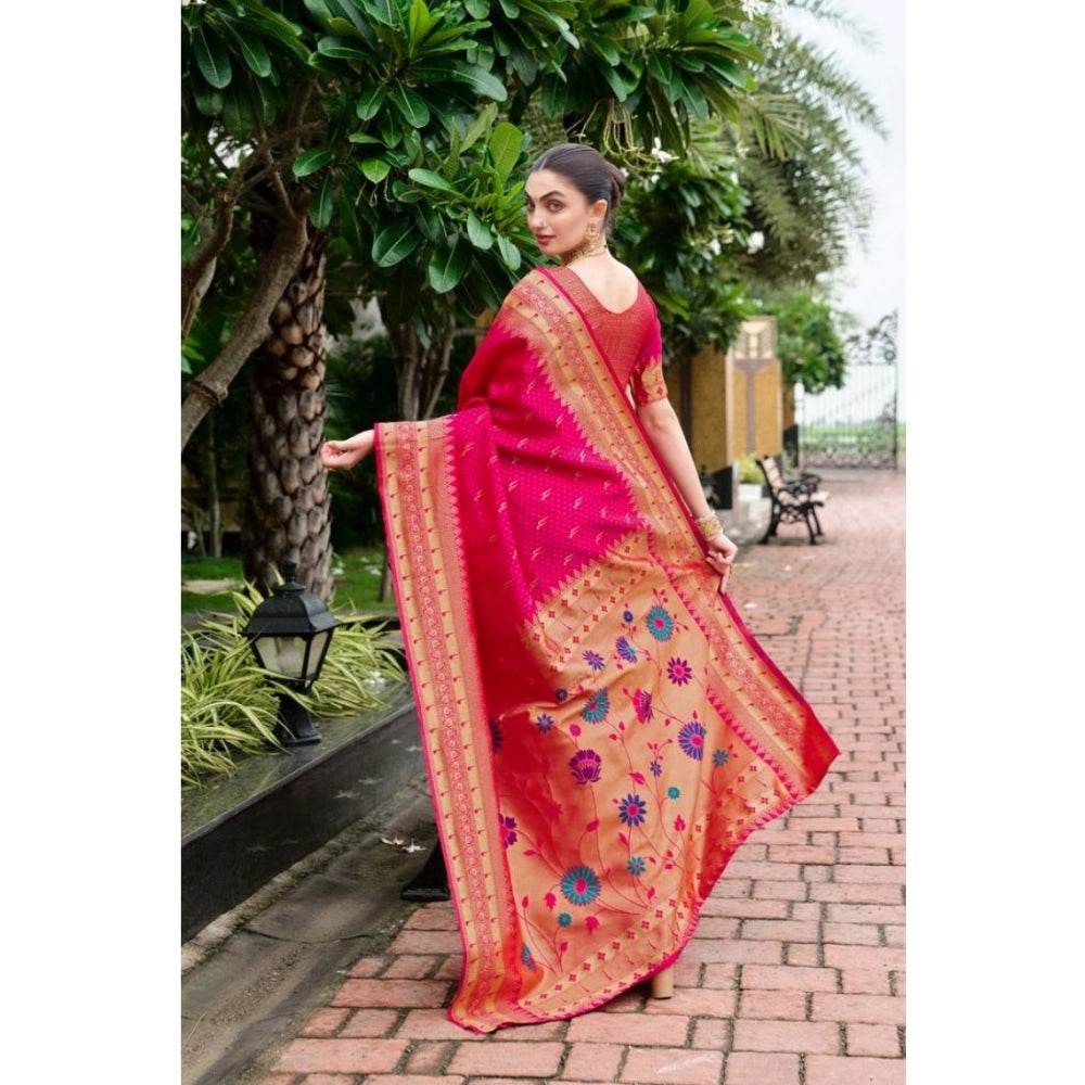Generic Women's Silk Blend Zari Woven Saree With Unstitched Blouse 5.5Mtr (Pink) - MYLUXURY LANE ENTERPRISE