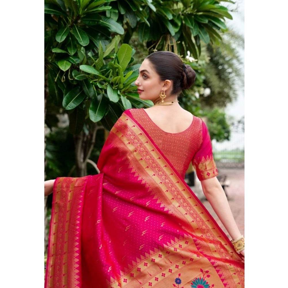 Generic Women's Silk Blend Zari Woven Saree With Unstitched Blouse 5.5Mtr (Pink) - MYLUXURY LANE ENTERPRISE