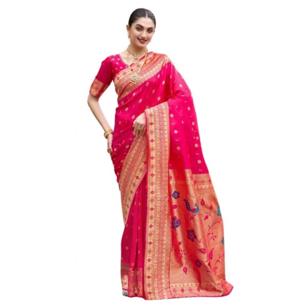 Generic Women's Silk Blend Zari Woven Saree With Unstitched Blouse 5.5Mtr (Red) - MYLUXURY LANE ENTERPRISE