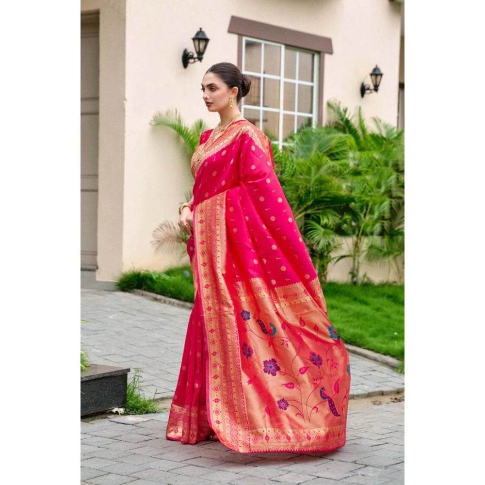 Generic Women's Silk Blend Zari Woven Saree With Unstitched Blouse 5.5Mtr (Red) - MYLUXURY LANE ENTERPRISE