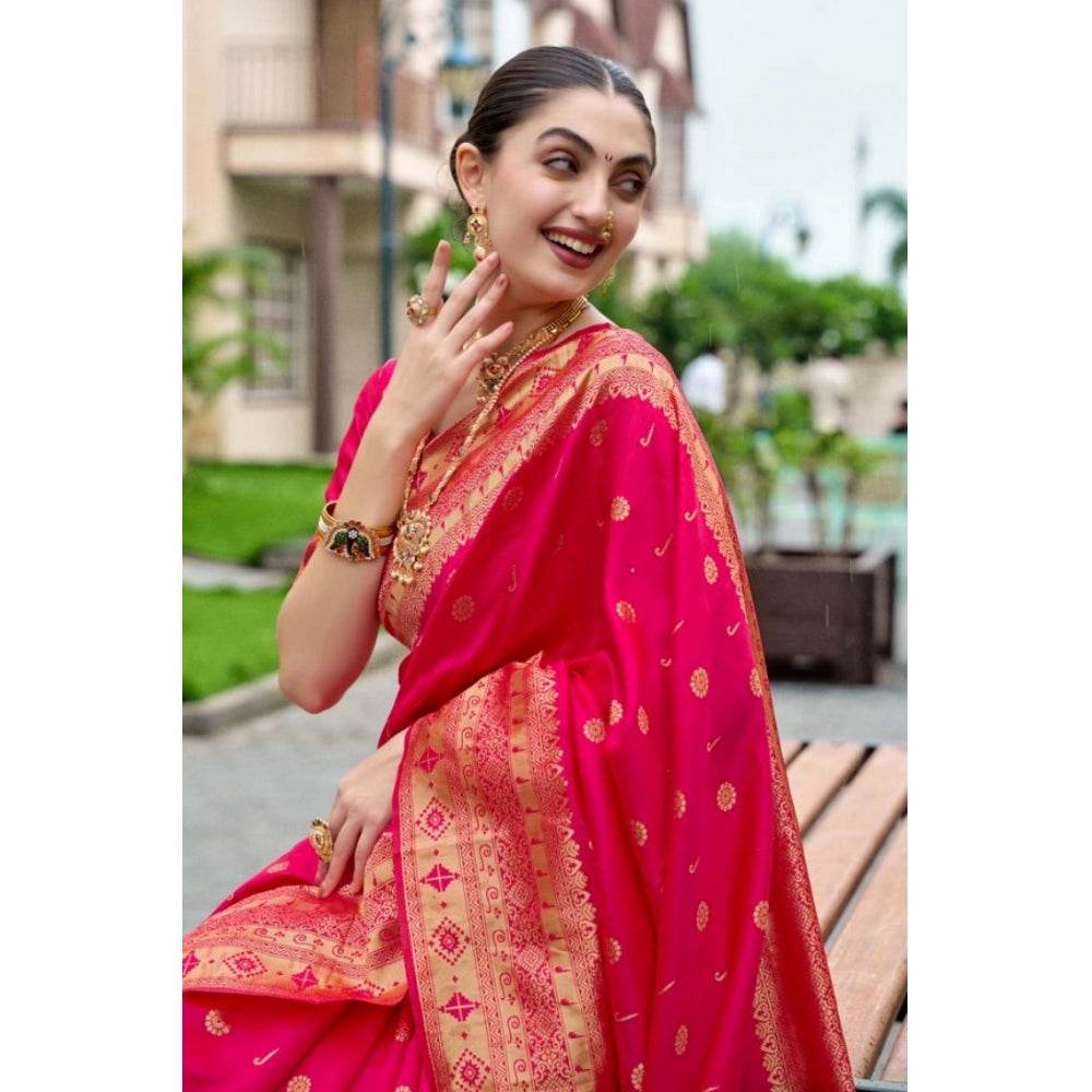 Generic Women's Silk Blend Zari Woven Saree With Unstitched Blouse 5.5Mtr (Red) - MYLUXURY LANE ENTERPRISE