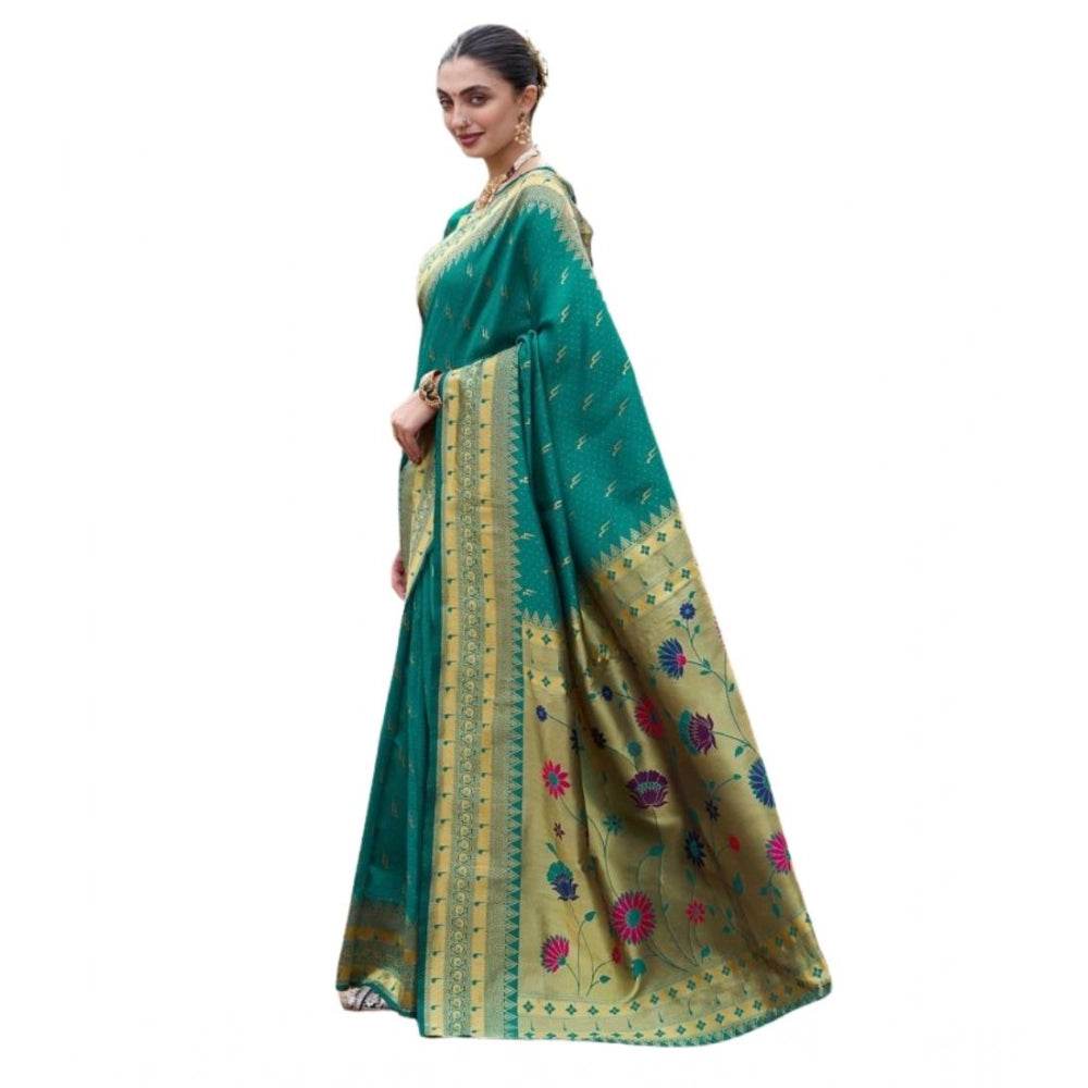 Generic Women's Silk Blend Zari Woven Saree With Unstitched Blouse 5.5Mtr (Teal) - MYLUXURY LANE ENTERPRISE