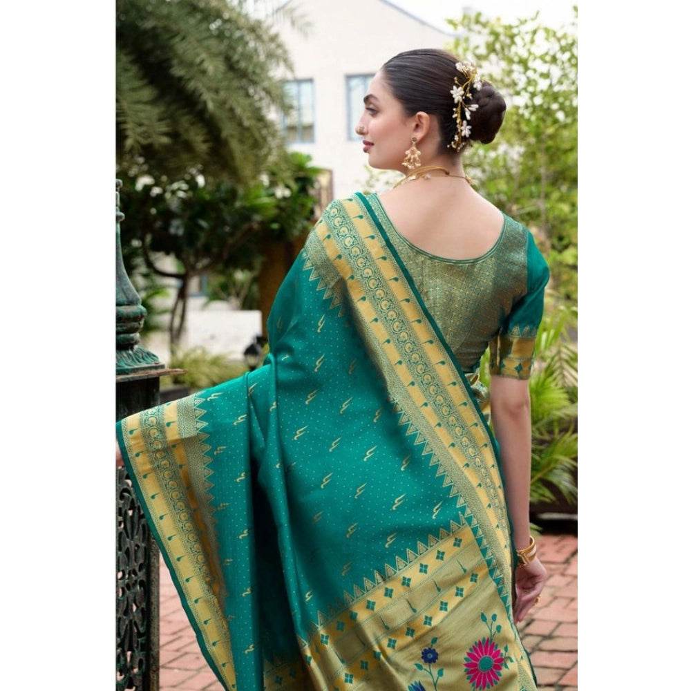 Generic Women's Silk Blend Zari Woven Saree With Unstitched Blouse 5.5Mtr (Teal) - MYLUXURY LANE ENTERPRISE