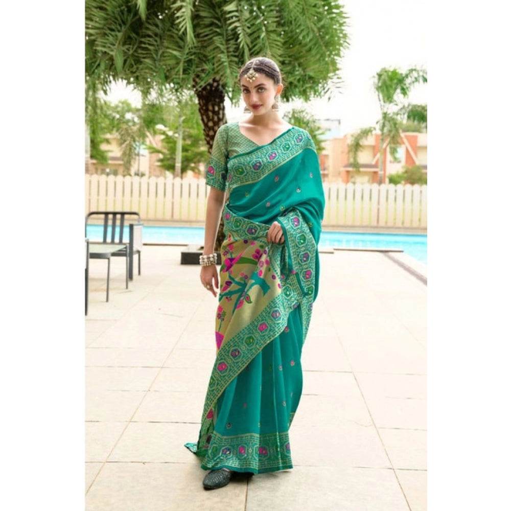 Generic Women's Silk Blend Paithani Weaving Saree With Unstitched Blouse 5.5Mtr (Green) - MYLUXURY LANE ENTERPRISE