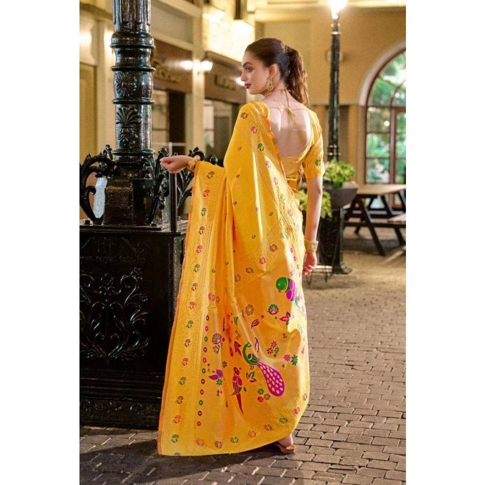 Generic Women's Silk Blend Paithani Weaving Saree With Unstitched Blouse 5.5Mtr (Mustard) - MYLUXURY LANE ENTERPRISE