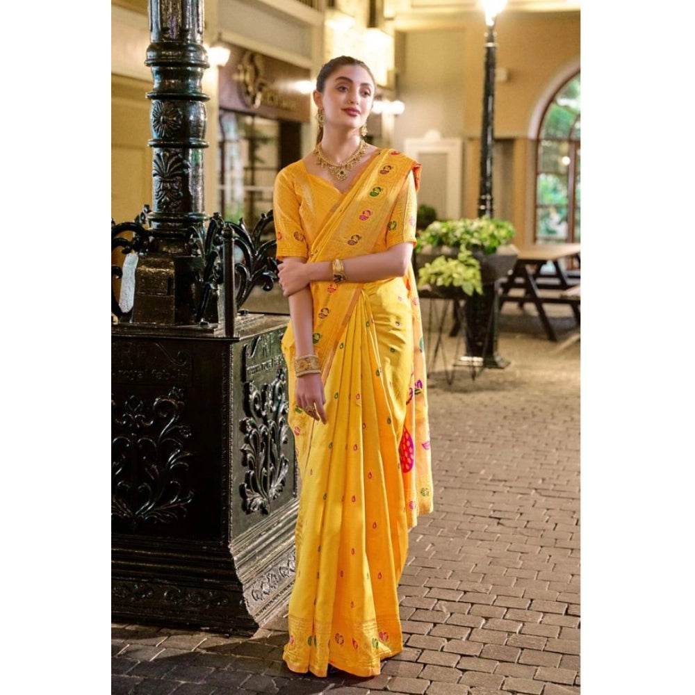 Generic Women's Silk Blend Paithani Weaving Saree With Unstitched Blouse 5.5Mtr (Mustard) - MYLUXURY LANE ENTERPRISE