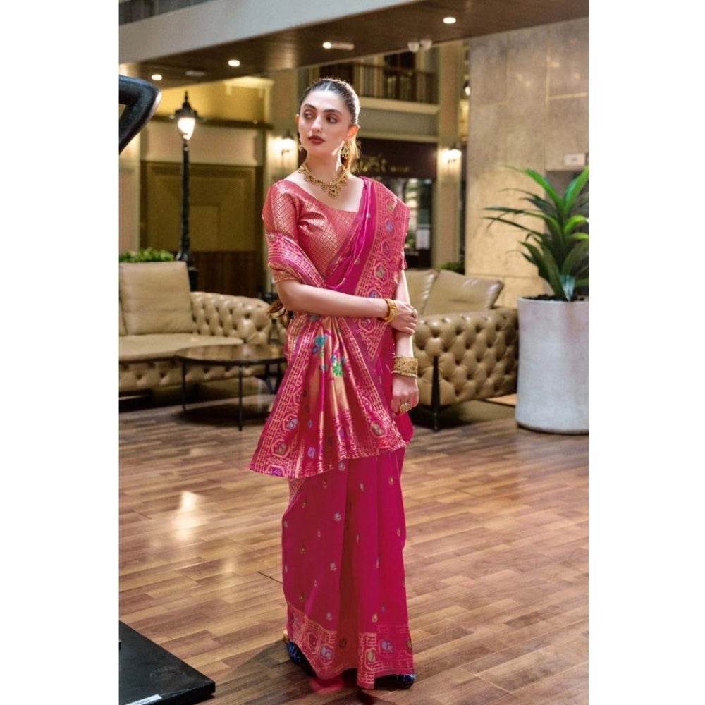 Generic Women's Silk Blend Paithani Weaving Saree With Unstitched Blouse 5.5Mtr (Pink) - MYLUXURY LANE ENTERPRISE