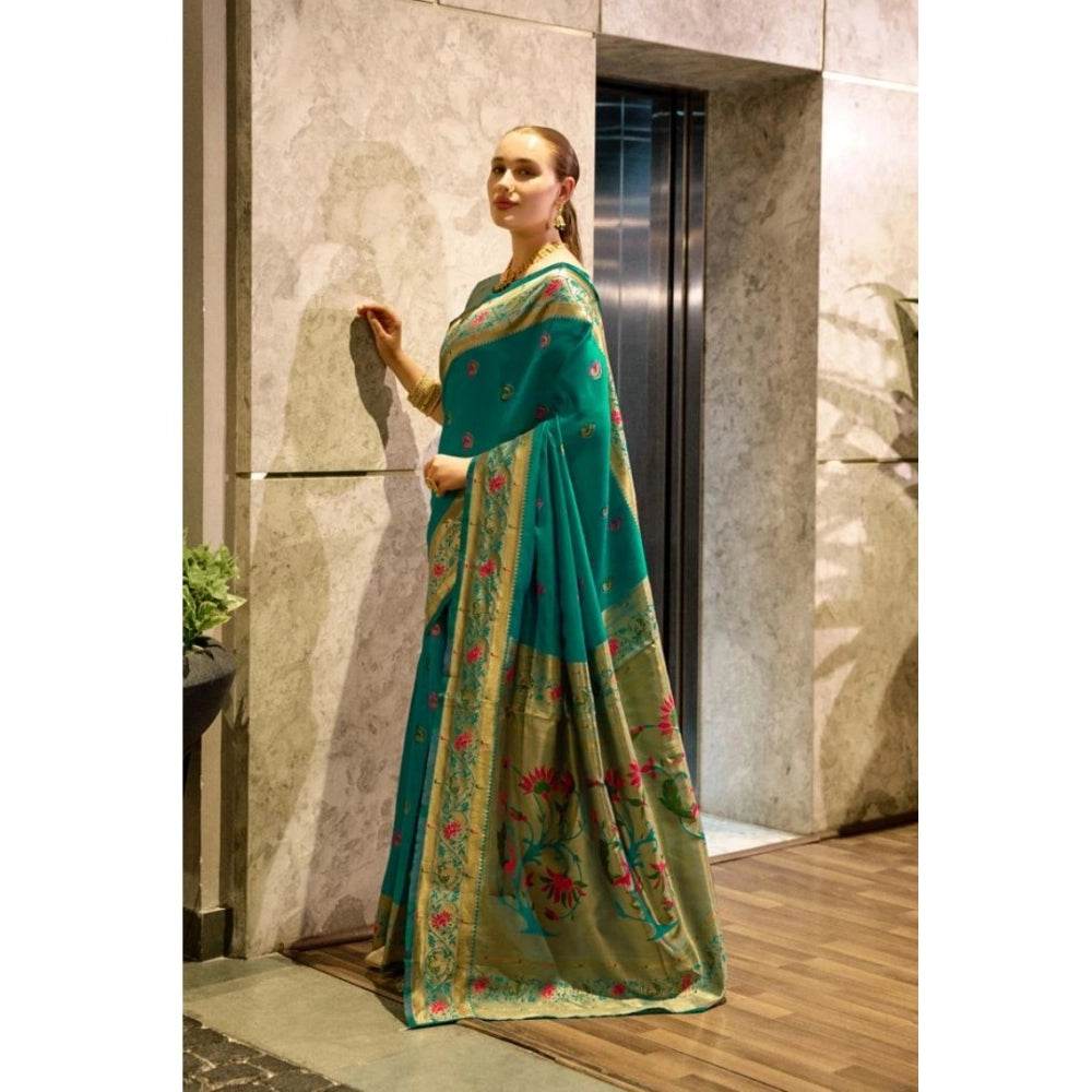 Generic Women's Silk Blend Zari Woven Saree With Unstitched Blouse 5.5Mtr (Green) - MYLUXURY LANE ENTERPRISE