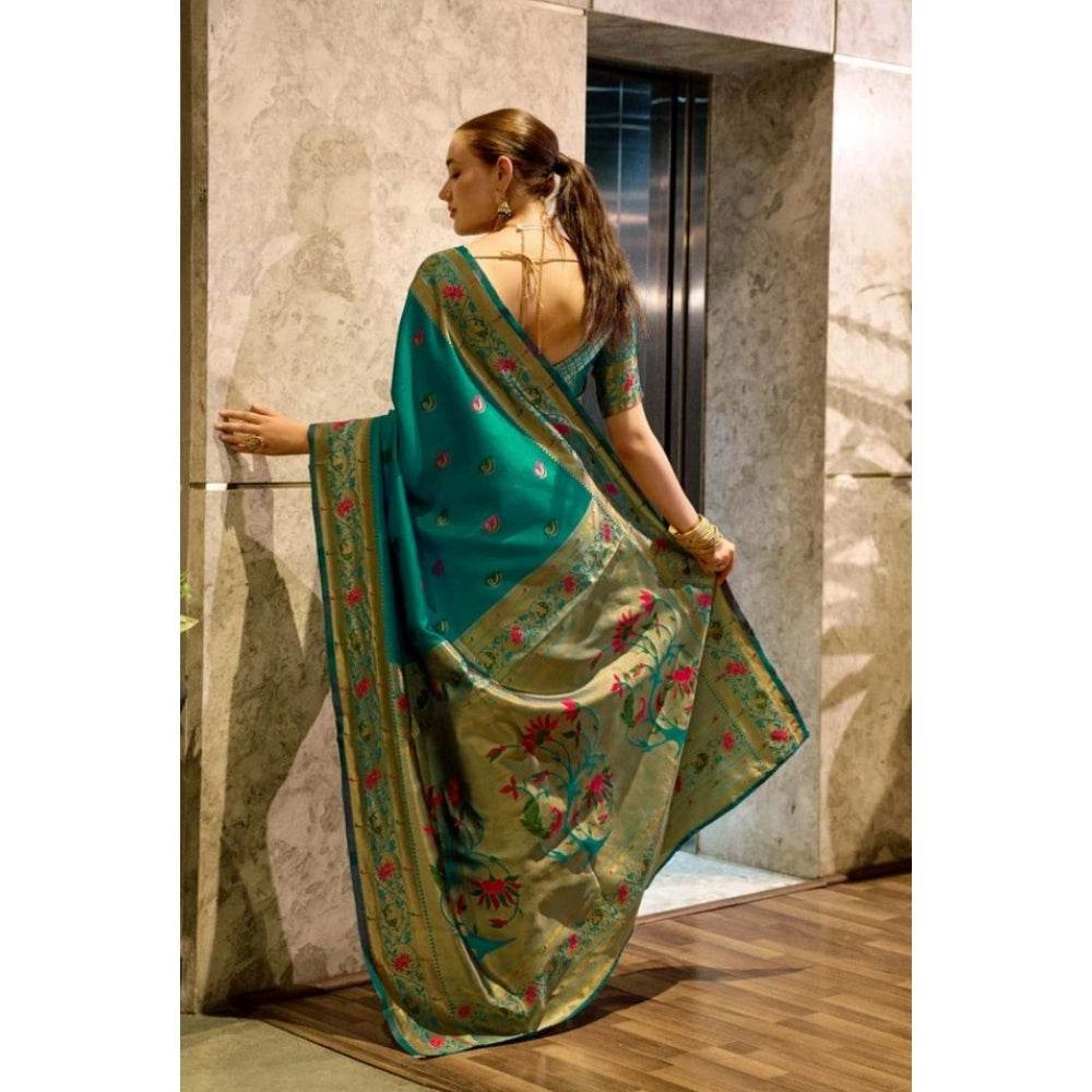 Generic Women's Silk Blend Zari Woven Saree With Unstitched Blouse 5.5Mtr (Green) - MYLUXURY LANE ENTERPRISE
