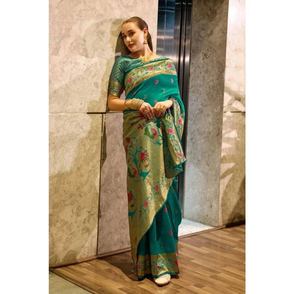 Generic Women's Silk Blend Zari Woven Saree With Unstitched Blouse 5.5Mtr (Green) - MYLUXURY LANE ENTERPRISE