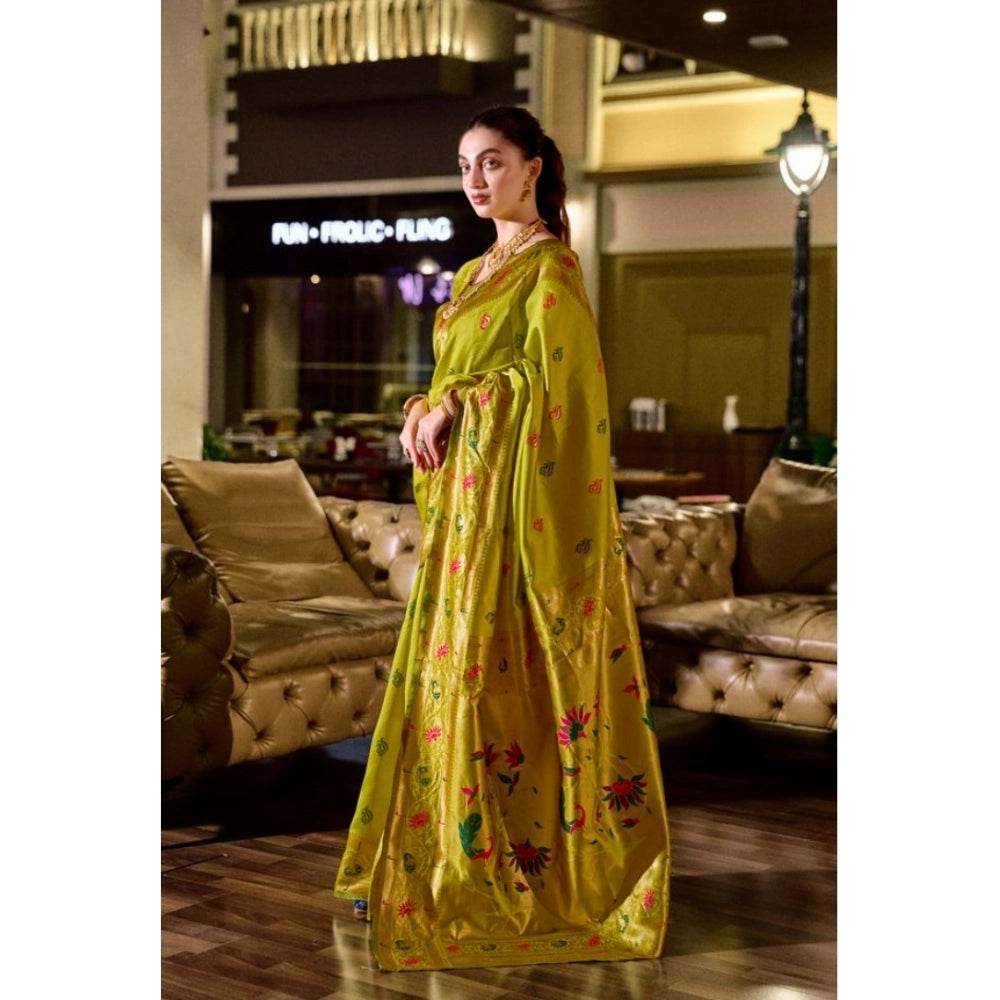 Generic Women's Silk Blend Zari Woven Saree With Unstitched Blouse 5.5Mtr (Lime Green) - MYLUXURY LANE ENTERPRISE