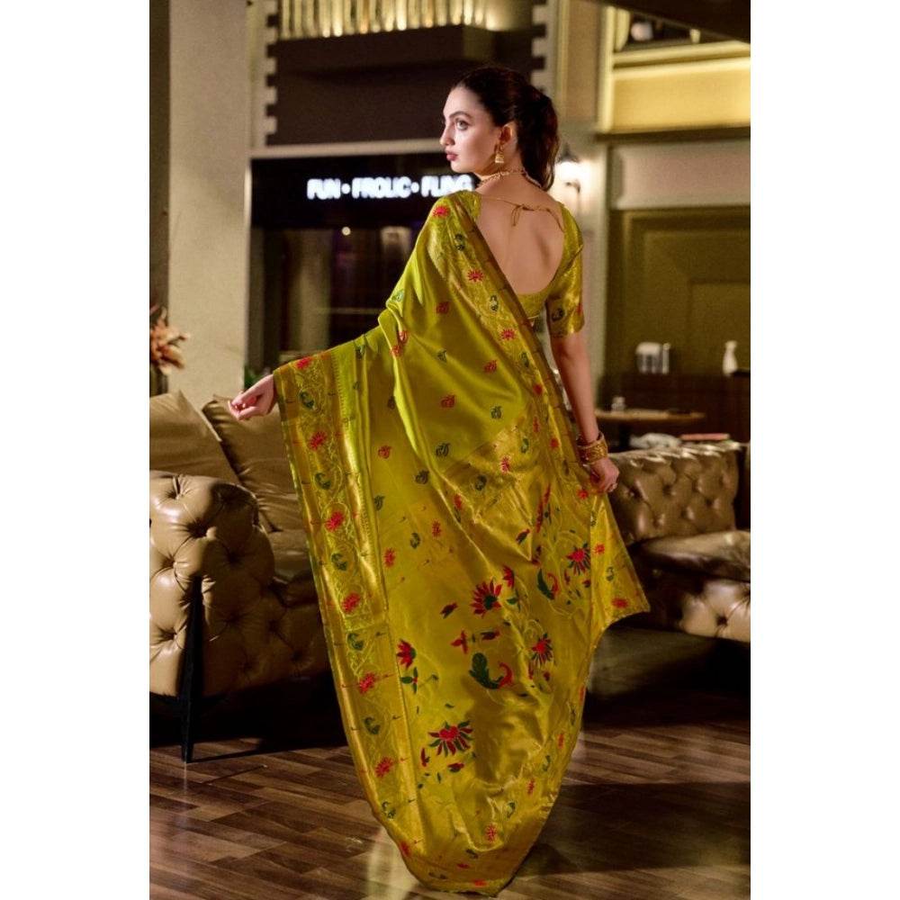 Generic Women's Silk Blend Zari Woven Saree With Unstitched Blouse 5.5Mtr (Lime Green) - MYLUXURY LANE ENTERPRISE