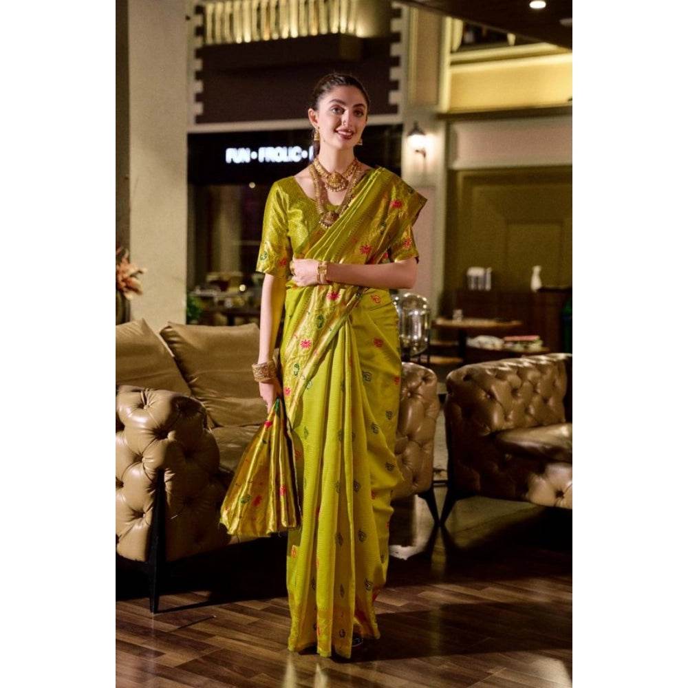 Generic Women's Silk Blend Zari Woven Saree With Unstitched Blouse 5.5Mtr (Lime Green) - MYLUXURY LANE ENTERPRISE