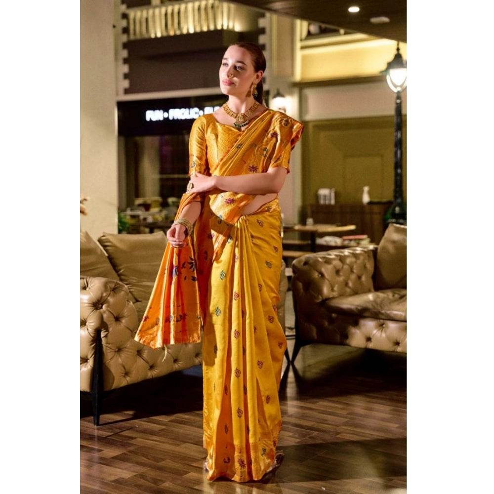 Generic Women's Silk Blend Zari Woven Saree With Unstitched Blouse 5.5Mtr (Mustard) - MYLUXURY LANE ENTERPRISE