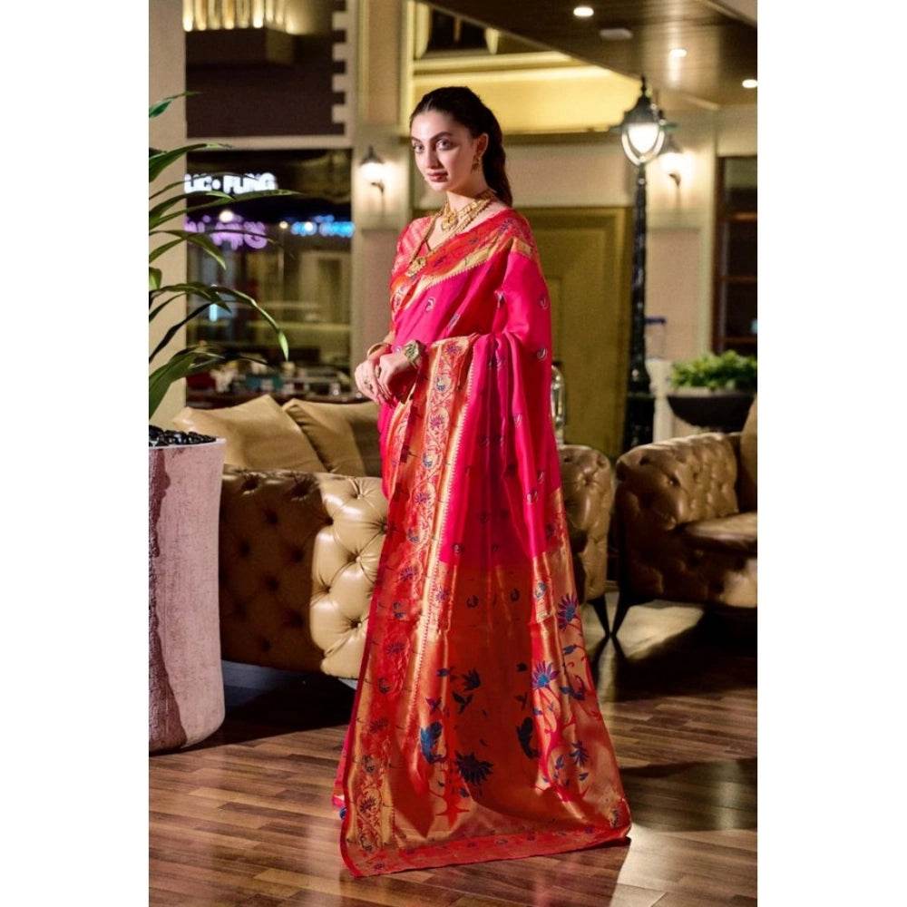 Generic Women's Silk Blend Zari Woven Saree With Unstitched Blouse 5.5Mtr (Pink) - MYLUXURY LANE ENTERPRISE