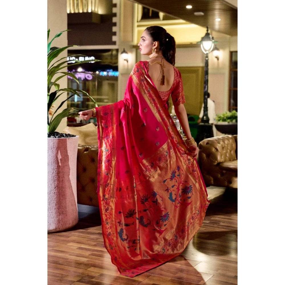 Generic Women's Silk Blend Zari Woven Saree With Unstitched Blouse 5.5Mtr (Pink) - MYLUXURY LANE ENTERPRISE