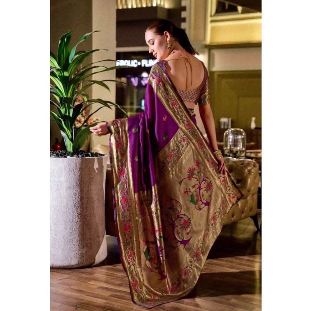 Generic Women's Silk Blend Zari Woven Saree With Unstitched Blouse 5.5Mtr (Purple) - MYLUXURY LANE ENTERPRISE