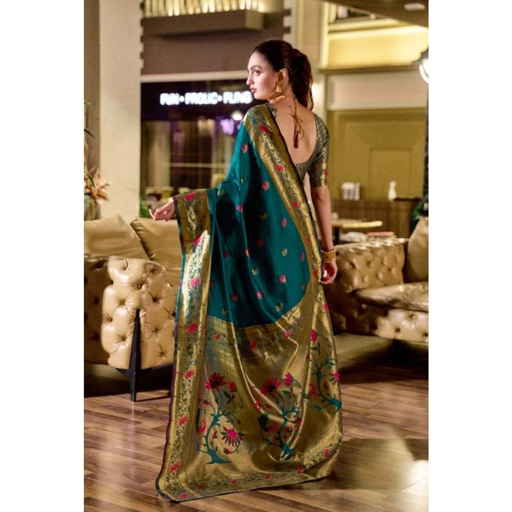 Generic Women's Silk Blend Zari Woven Saree With Unstitched Blouse 5.5Mtr (Teal) - MYLUXURY LANE ENTERPRISE