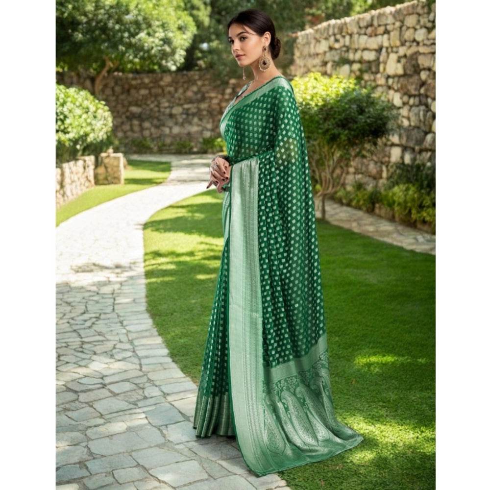 Generic Women's Georgette Weaving Saree With Unstitched Blouse 5.5Mtr (Green) - MYLUXURY LANE ENTERPRISE