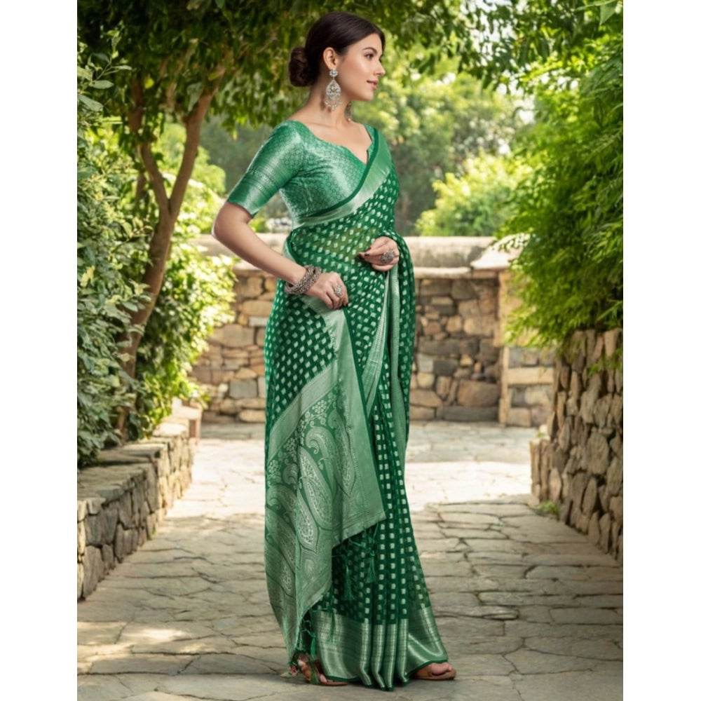 Generic Women's Georgette Weaving Saree With Unstitched Blouse 5.5Mtr (Green) - MYLUXURY LANE ENTERPRISE